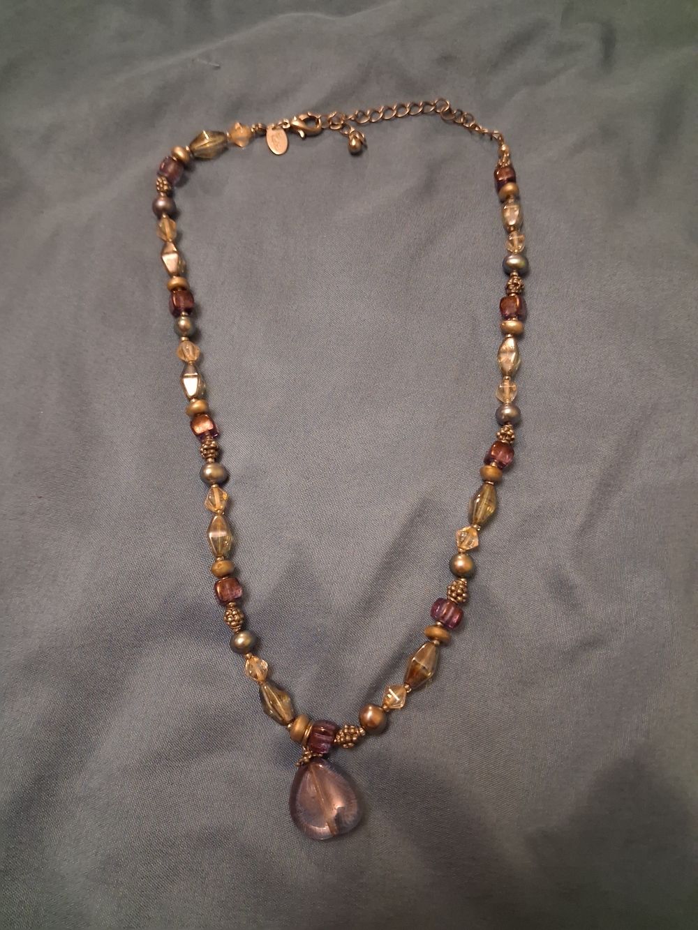 Vintage Lia Sophia Purple Teardrop and Mixed Gold Bead Necklace
